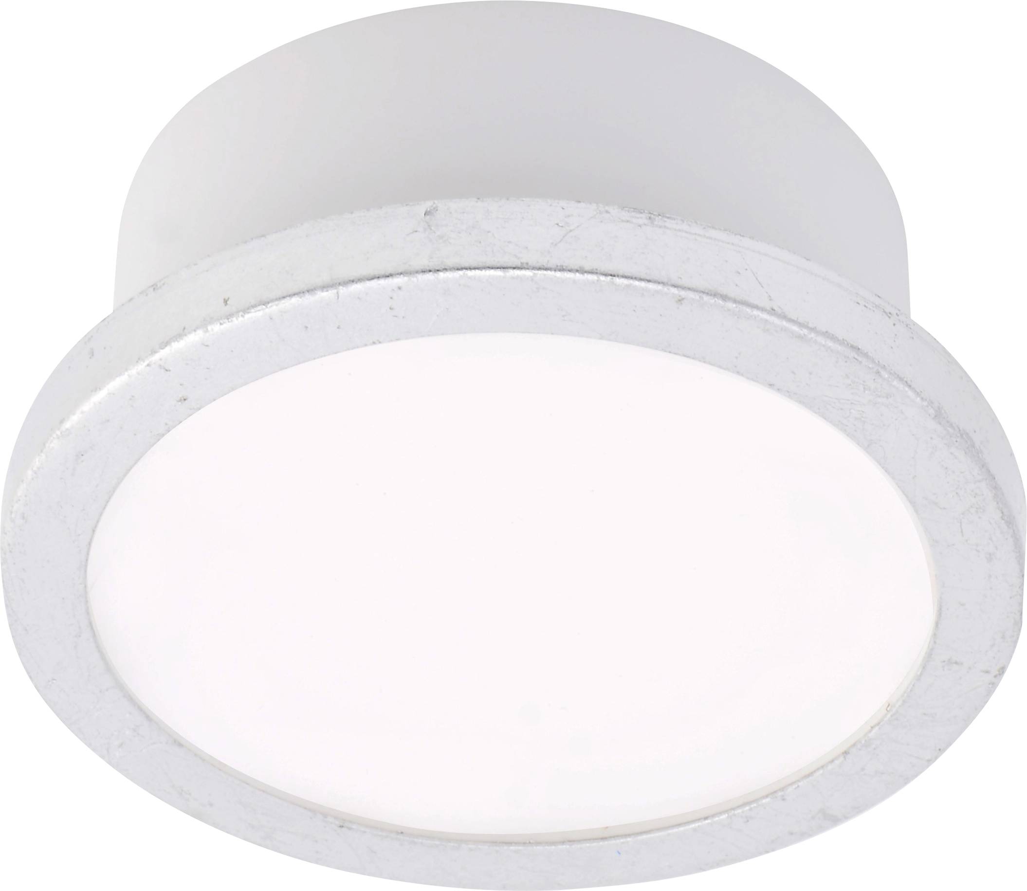 Round, white ceiling spotlight, recessed, with a simple design.