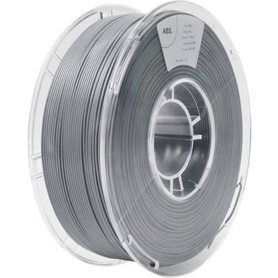 A spool of grey ABS filament used for 3D printing. The spool is transparent, revealing the wound material.