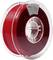 Roll of red PETG 3D printer filament on a transparent spool.