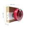 Rote PLA recycled filament spool next to a rectangular cardboard box. Dimensions noted on the box: 250x67x230 mm.