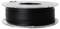 A roll of black 3D printer filament in a transparent plastic sleeve.