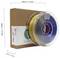 A spool of yellow and blue 3D printing filament next to a brown box. Dimensions: 250 mm width, 230 mm height, 67 mm depth.