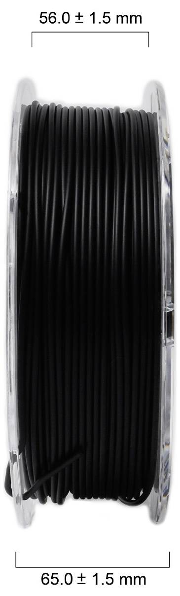 'Black plastic spool with wire, diameter 65 mm, width 56 mm.'