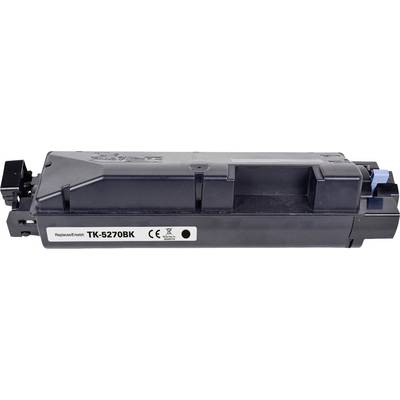 A black toner cartridge in a rectangular shape labelled 'TK-5270BK', suitable for printers. On the left, a label with a recycling symbol.