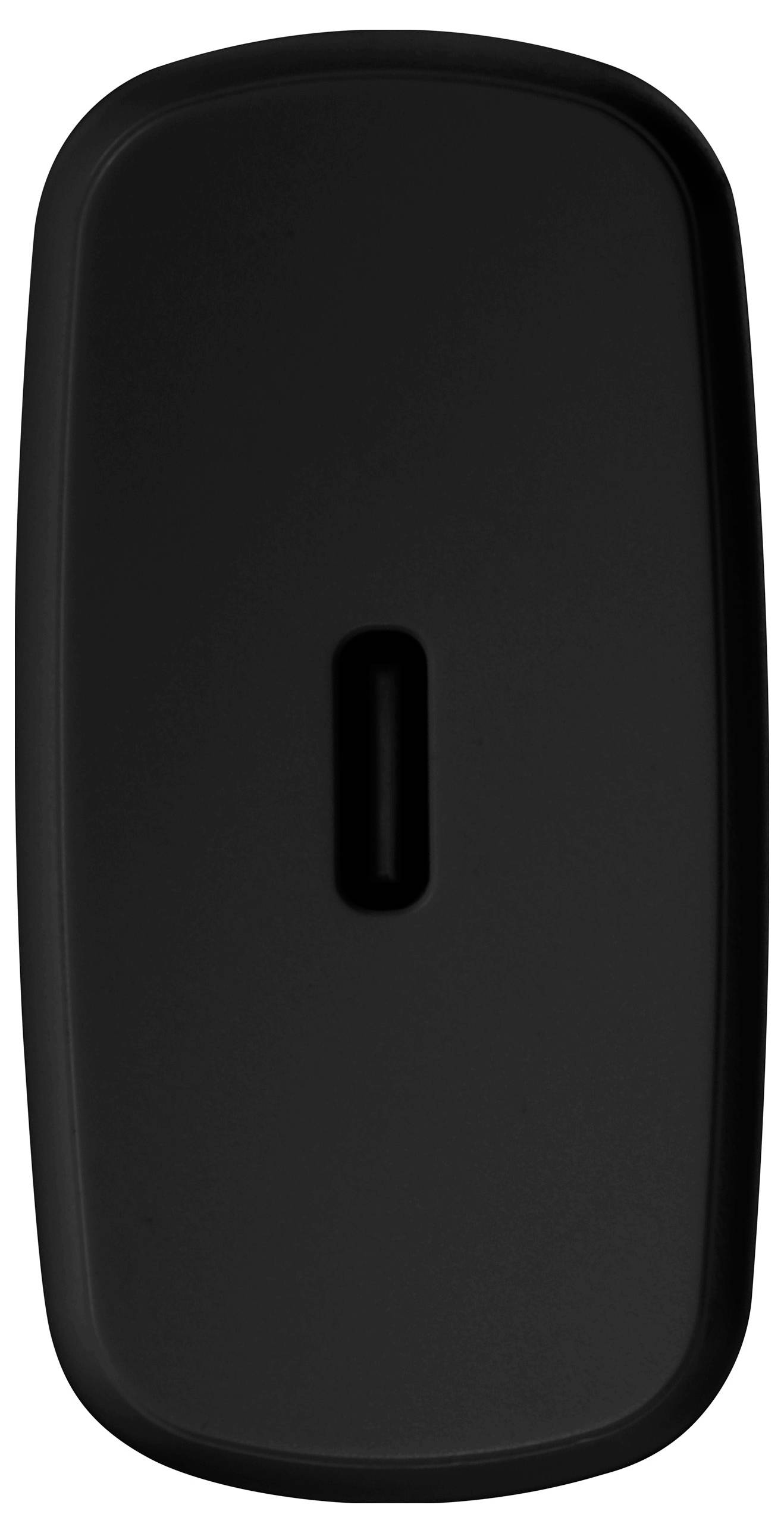 A black, elongated computer mouse with a slim scroll wheel in the centre.