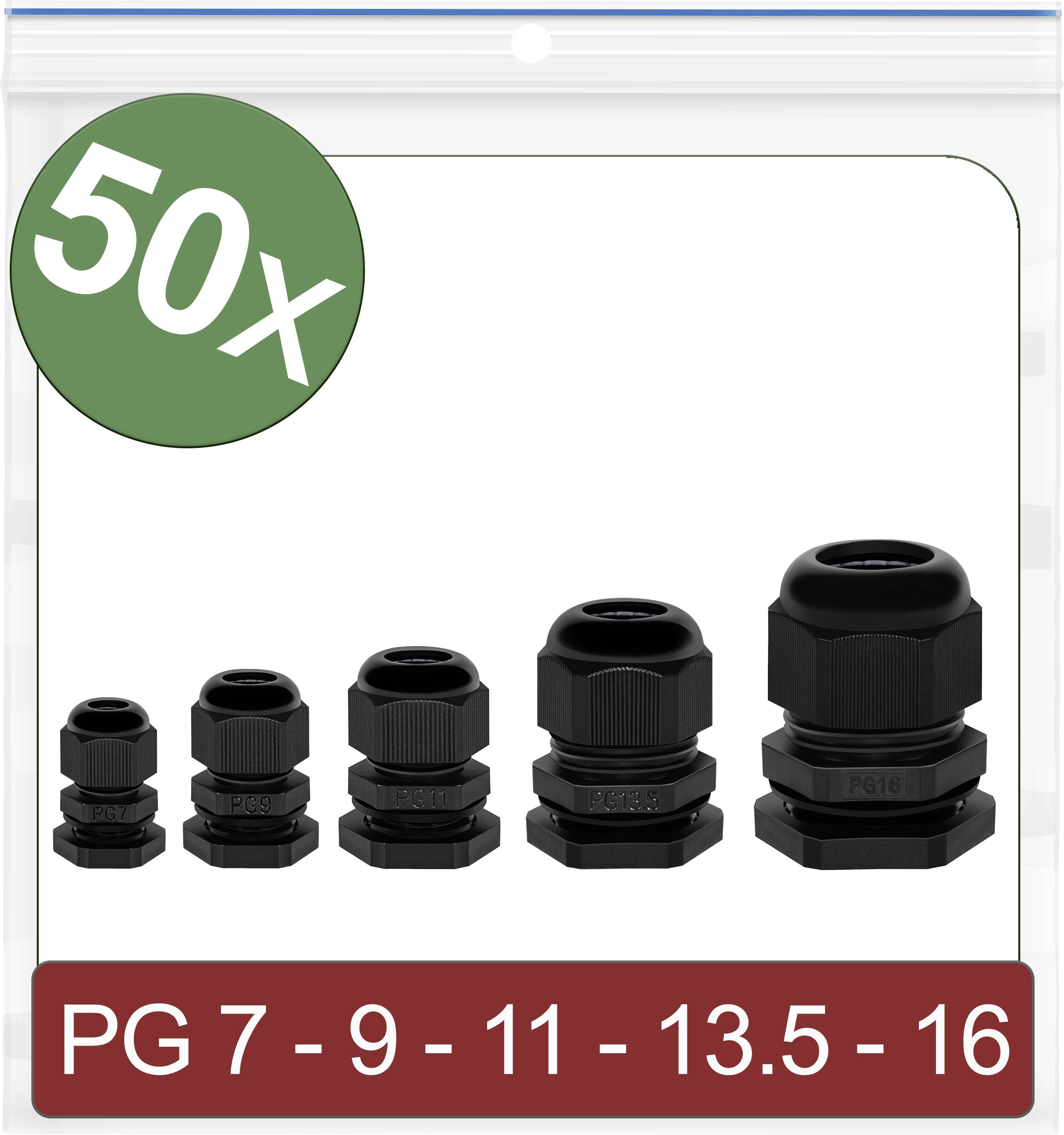 Quadrios 24CA388 Cable gland PG7, PG9, PG11, PG13.5, PG16 Polyamide Black 50 pc(s)