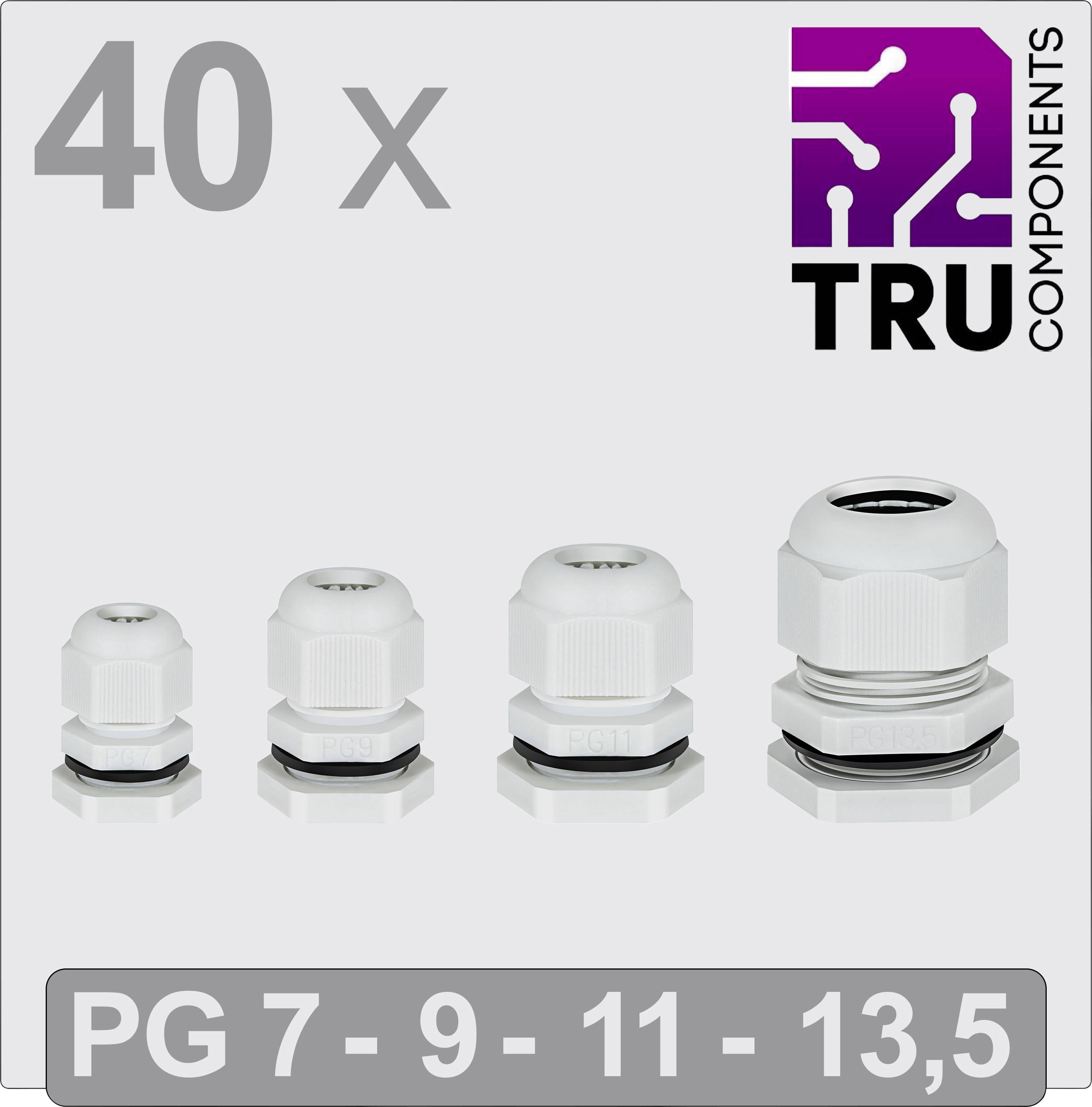 TRU COMPONENTS TC-13448360 Cable gland PG7, PG9, PG11, PG13.5 Polyamide Grey 40 pc(s)