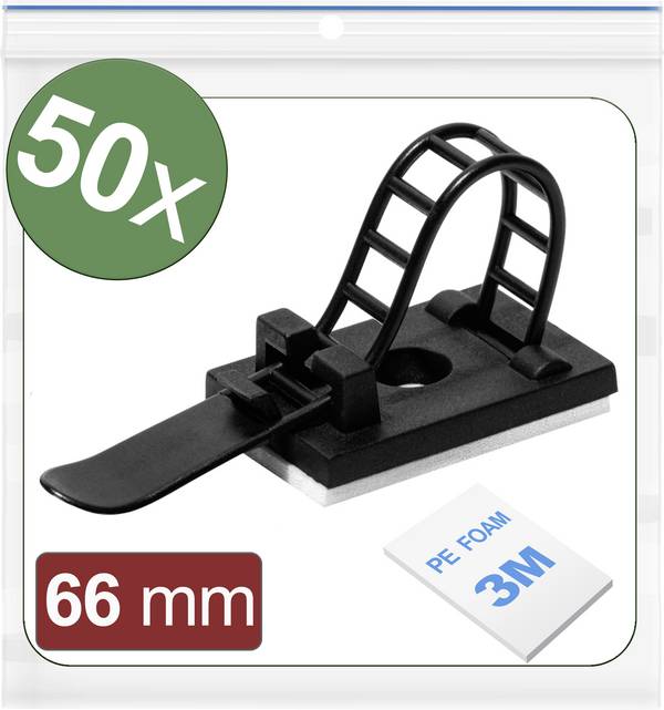 Quadrios 24CA442 Cable mount Self-adhesive, Screw fixing 24CA442 Bundle Ø range 18 mm (max) Black 50 pc(s)