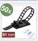 50 black cable ties with adjustable strap, 91 mm in length, suitable for neat cable routing with PE foam backing.