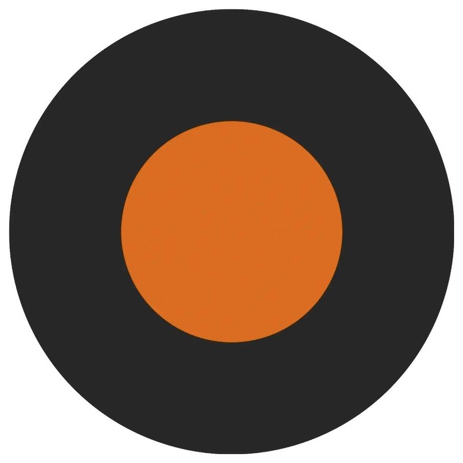 An orange circle in the centre of a larger black circle, symbolising recording or capture.