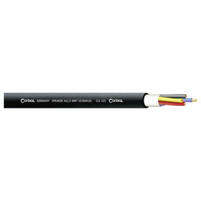 Black electric cable with four coloured inner conductors: white, yellow, blue and brown. Labelling indicates specifications.