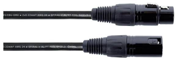 Two black XLR cables with connectors. Upper cable shows the female, lower the male connector side. Cable labelling visible.