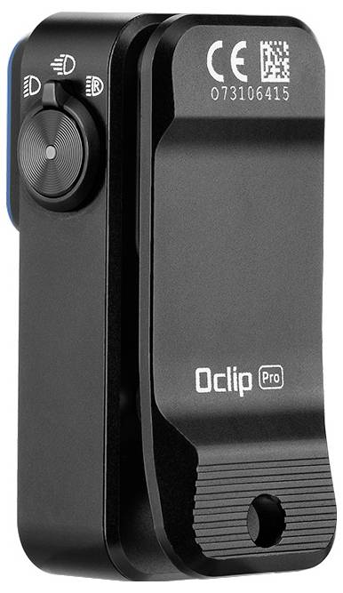 A black, compact device named 'Oclip Pro', with a rotary dial and CE marking.