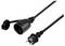 Black extension lead with earthed plug and socket, suitable for indoor and outdoor use.