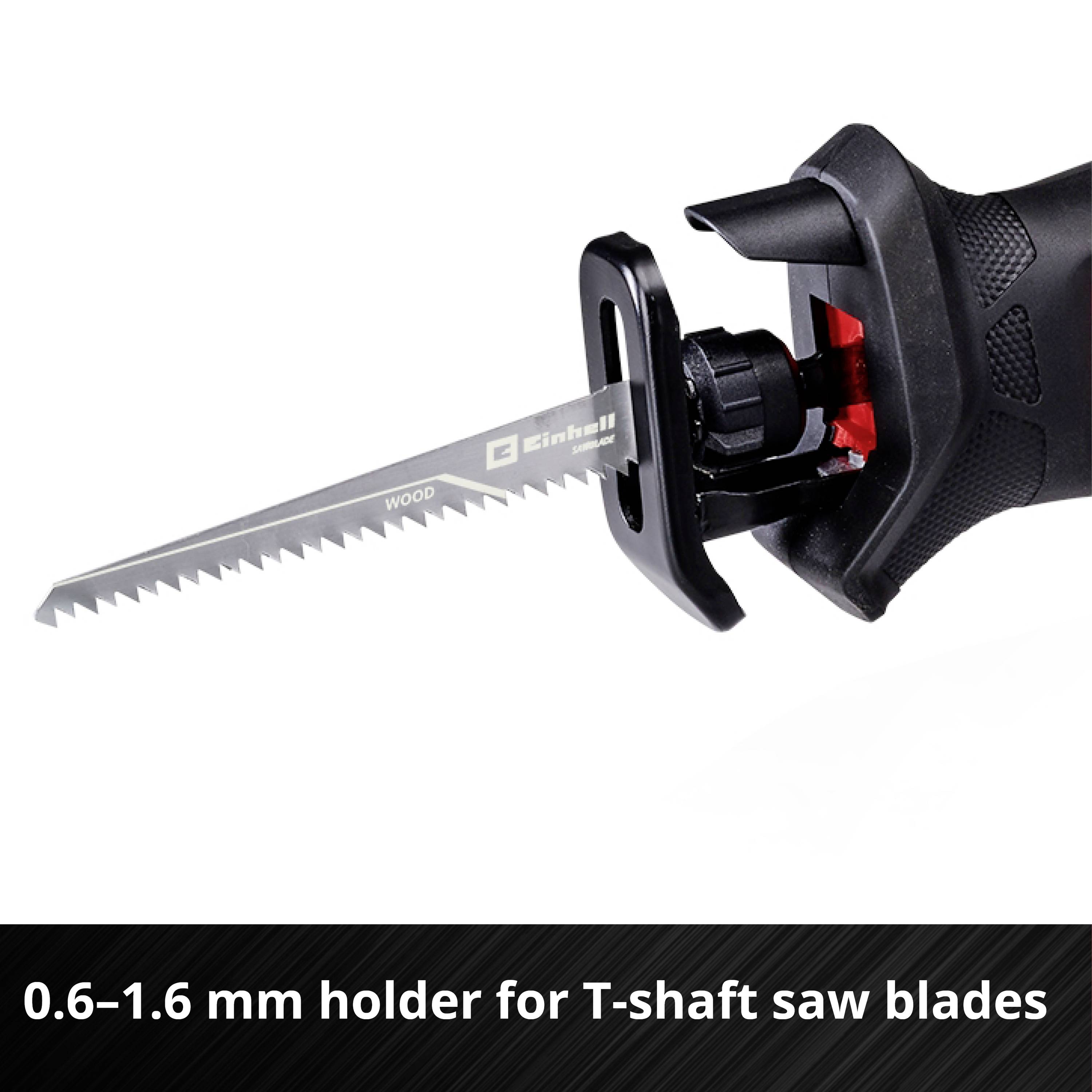 Electric jigsaw with black handle and grey saw blade, suitable for woodworking.
