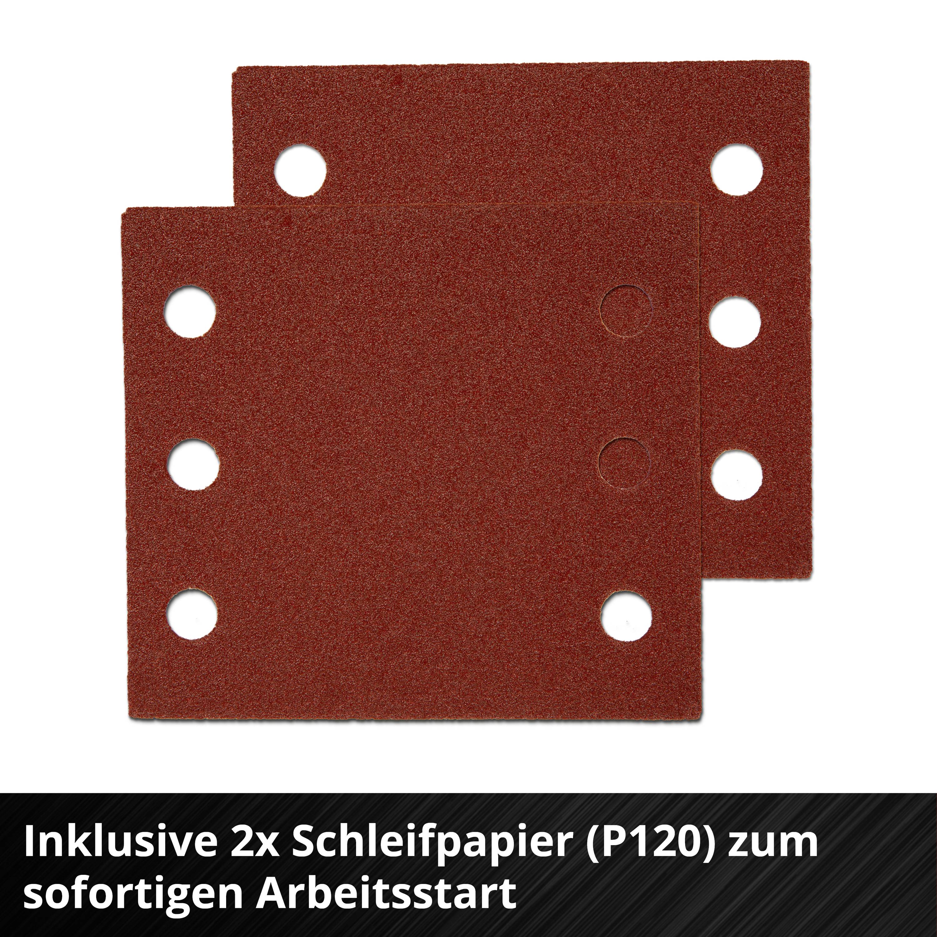 Two sheets of sandpaper (P120), each with six holes, ready for immediate use.