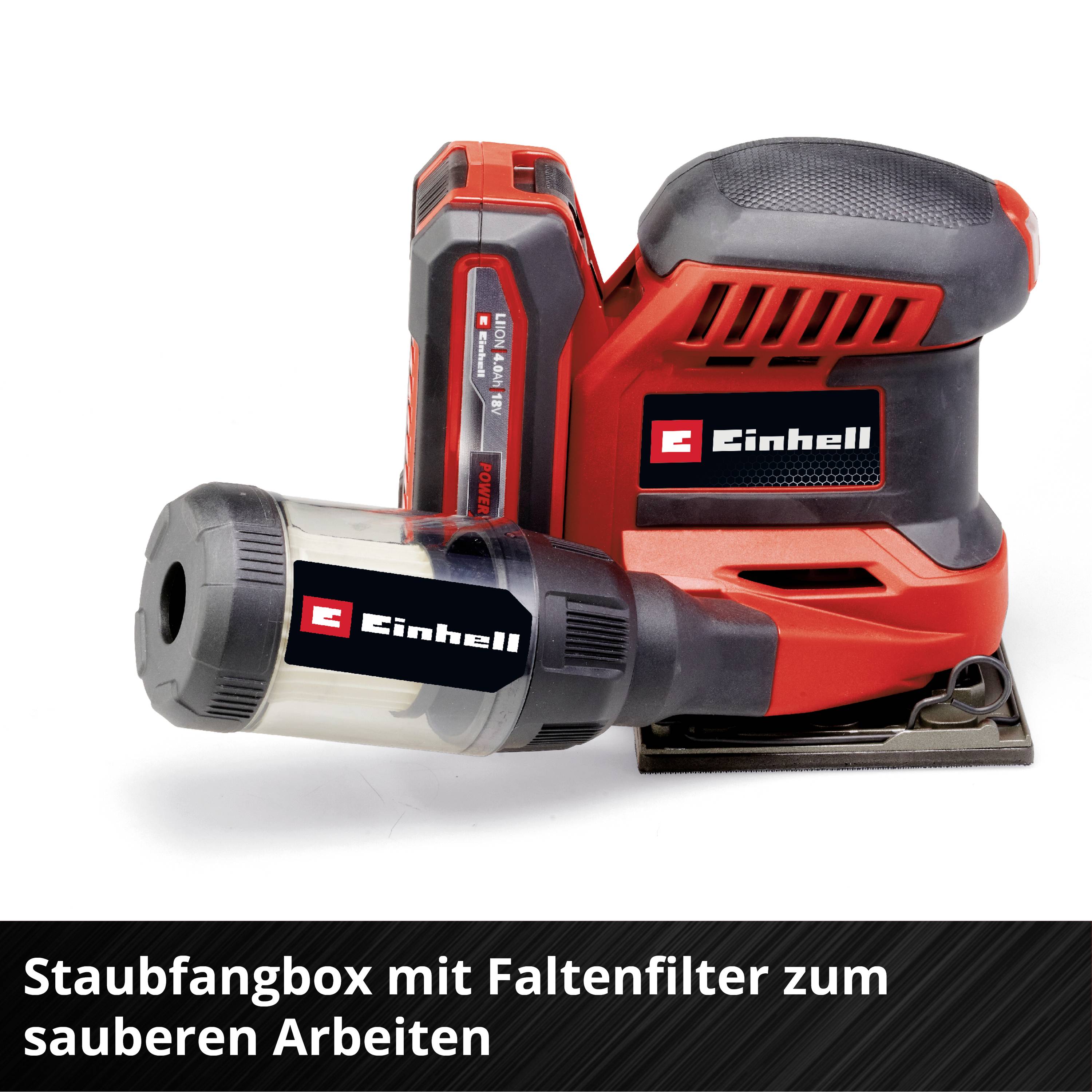 Einhell Electric Sanding Tool with Dust Collection Box and Pleated Filter for Clean Working.