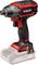 Cordless drill, Einhell logo. Red and black handle, removable battery. Tool for screwing and drilling work.