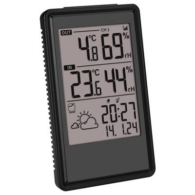 A digital thermometer shows: Outside: 4°C, 69% humidity. Inside: 23.6°C, 44% humidity. Time 20:27, Date 14/01/24.