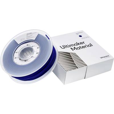 Filament reel in a light blue shade beside a package labelled 'Ultimaker Material'.