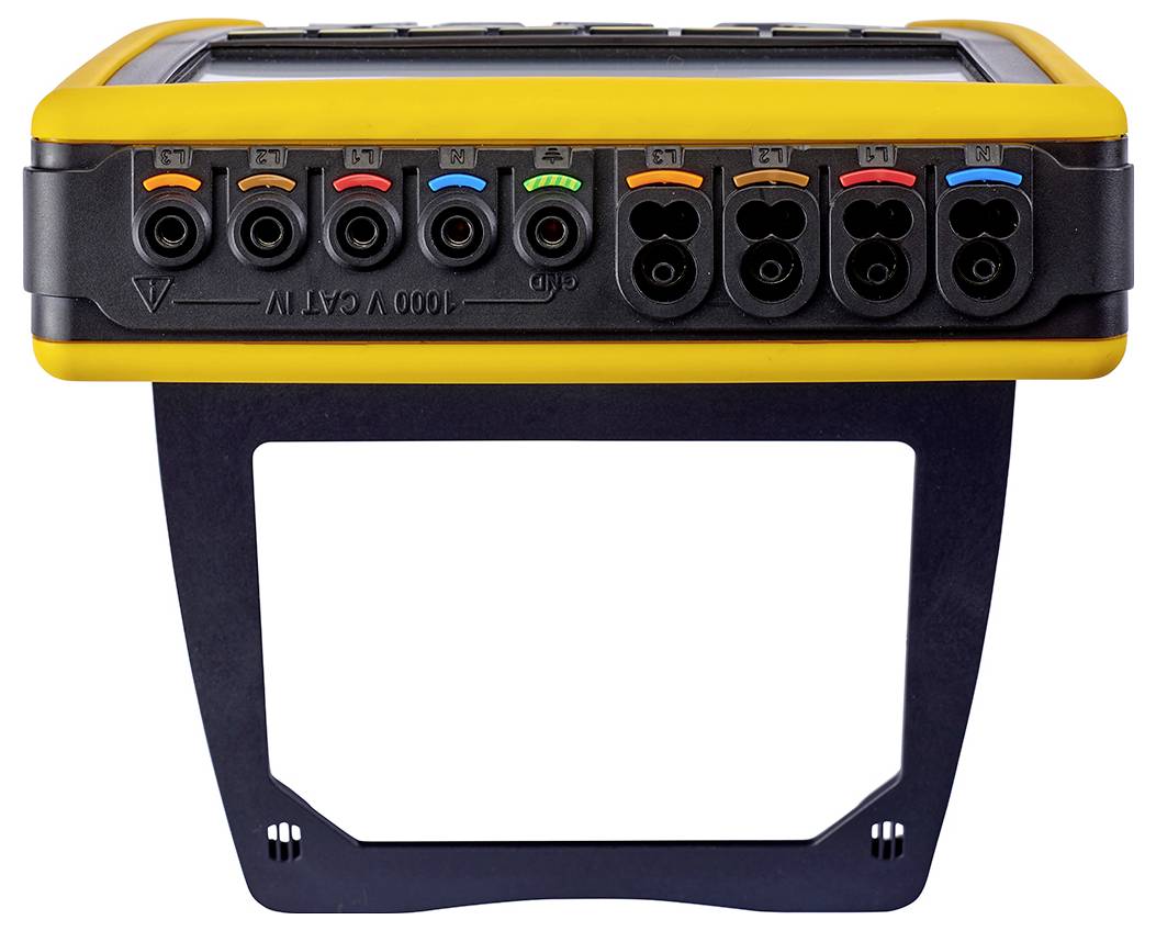 A yellow device with multiple socket connections on the top surface, suitable for electrical measurements and analyses.