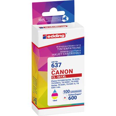 Edding Ink Cartridge 637 for Canon CL-561XL, remanufactured, compatible with Canon Pixma TS and TR Series, up to 600 pages.