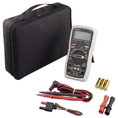 Digital Multimeter Set comprising a multimeter, test leads, batteries, and a carry case, suitable for electrical measurements.