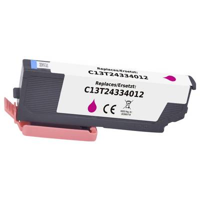 Magenta ink cartridge labeled 'Replaces/Ersetzt: C13T24334012' with certification symbols.
