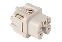 A white plastic cable connector with multiple connection openings, used for joining electrical cable bundles.