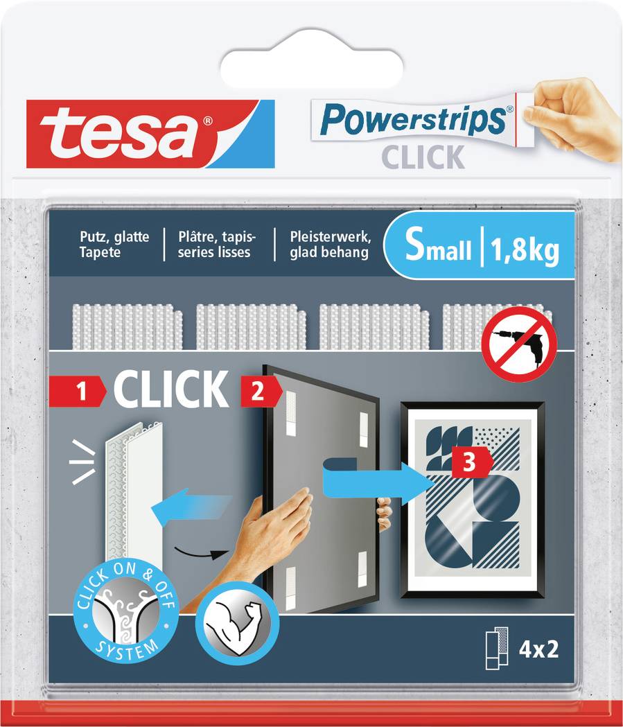 tesa Powerstrips CLICK Small 4x 2 pieces (L x W) 60 mm x 20 mm Content: 4 Pair