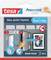 Packaging for Tesa Powerstrips Click. Shows instructions in three steps for attaching an object to the wall. Supports up to 1.8 kg.