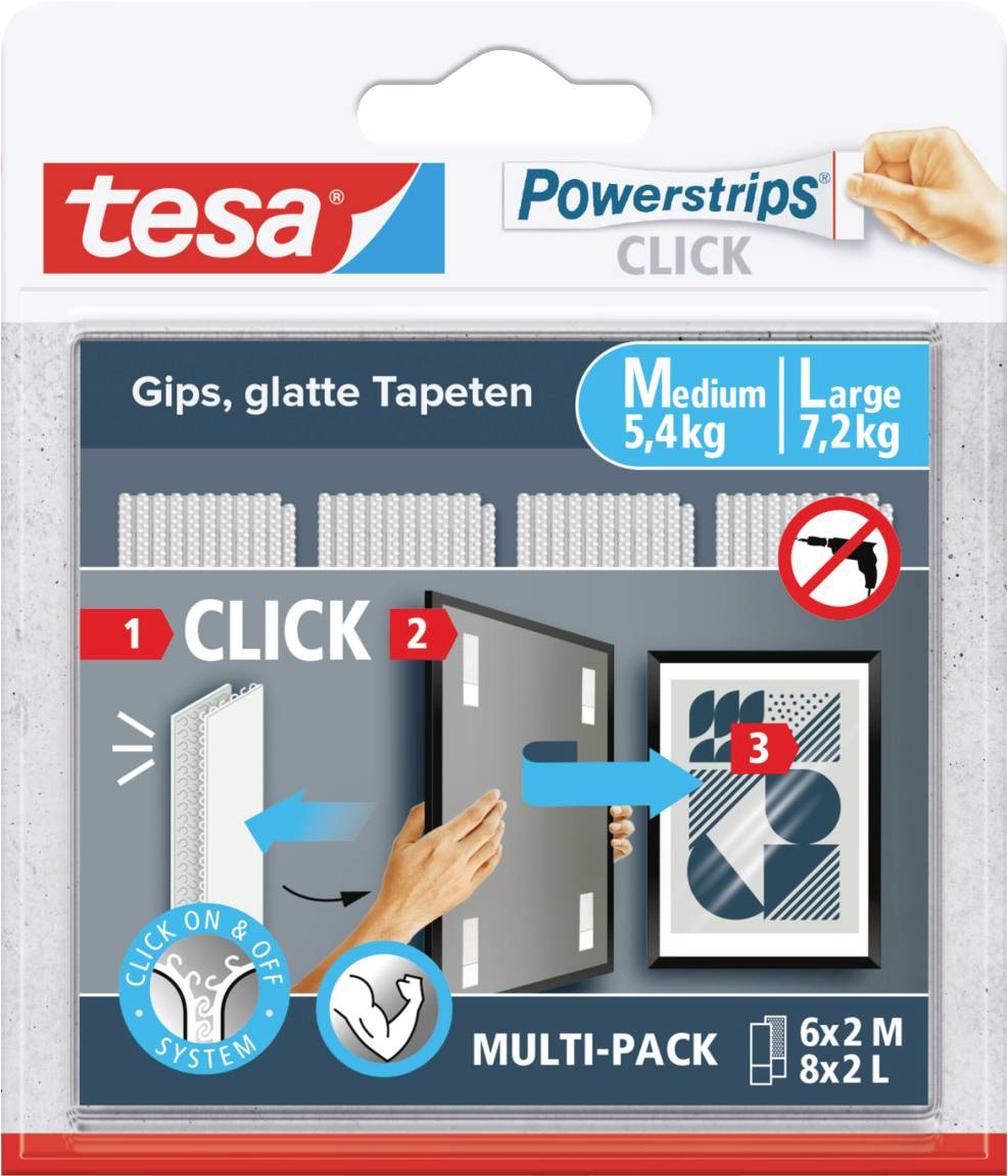 tesa Powerstrips CLICK 6x 2 Medium, 8x 2 Large Content: 14 Pair