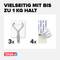 'Versatile with up to 1 kg of hold' shows pictures of a hook and adhesive strips, delivery of 3 hooks and 4 strips from Tesa.