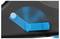 A blue lever on a black surface, partially raised.