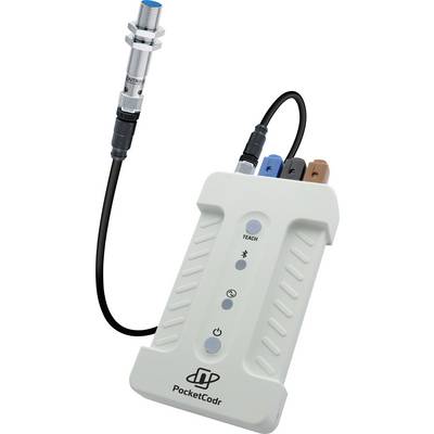 Portable device with multiple ports and a sensor, labelled 'PocketCodr', connected via a cable.