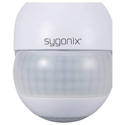 A white Sygonix motion sensor with a rounded design.