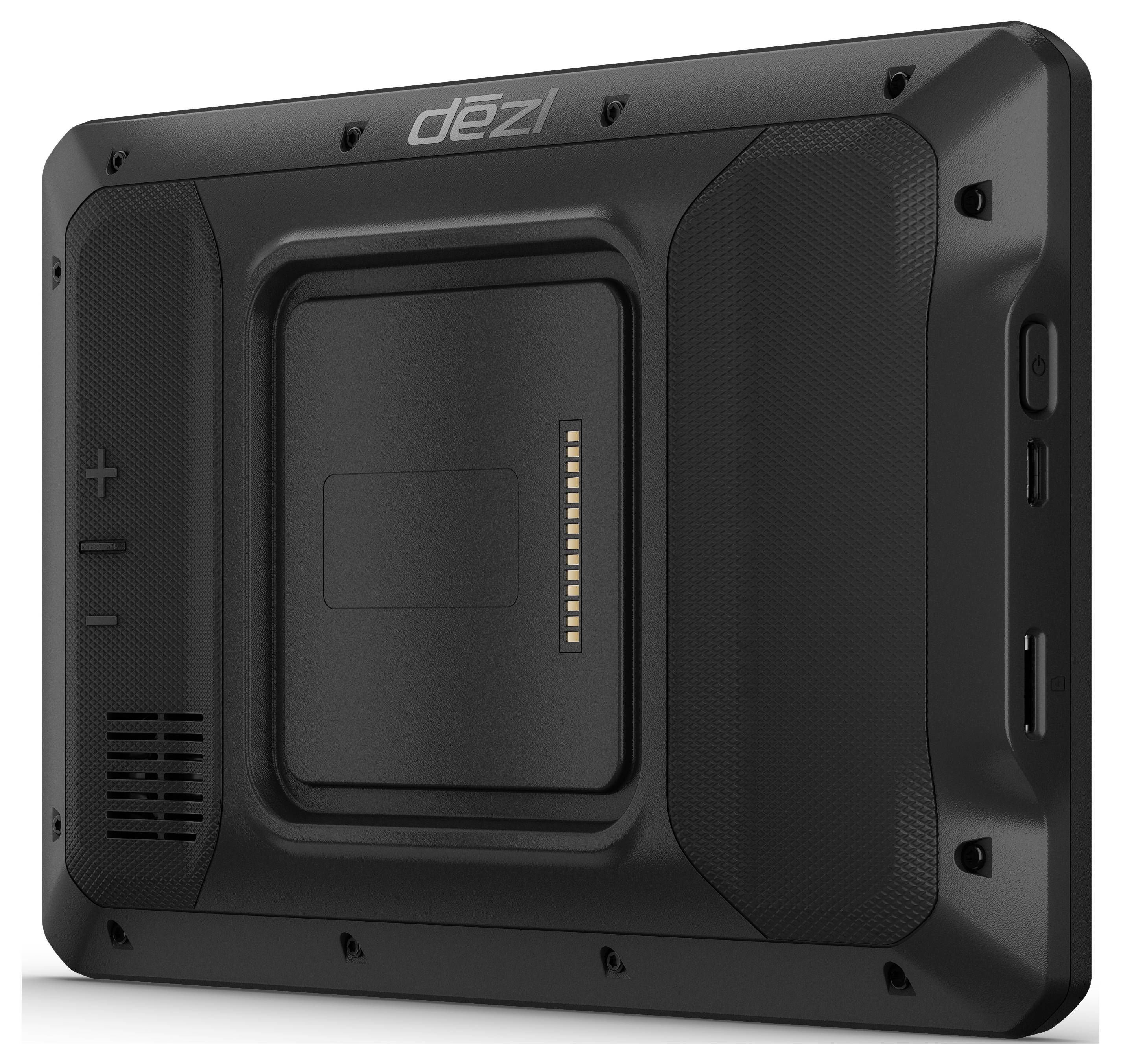 The rear of an electronic device with a speaker grille, connection contacts, volume controls, and a USB interface.