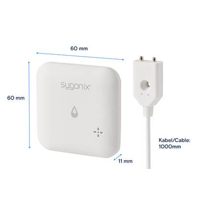 White sygonix water sensor measuring 60 mm x 60 mm x 11 mm. Cable: 1000 mm.