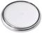 A silver button cell battery shown from the top with a textured surface and faint numbers in the center.