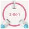 '3-in-1' Shaver and Epilator Set with three interchangeable heads, surrounded by a pink circle.