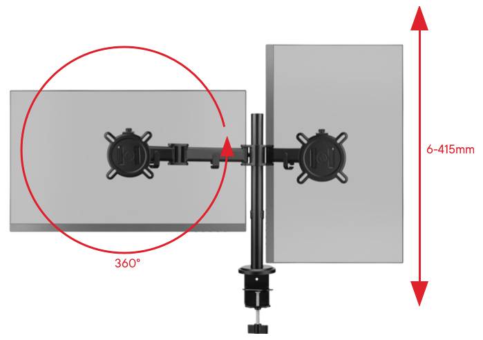 One For All Smart Dual black Monitor desk mount 33 cm (13) - 81,3 cm (32) Black Height-adjustable, Tiltable/rotating, Swivelling