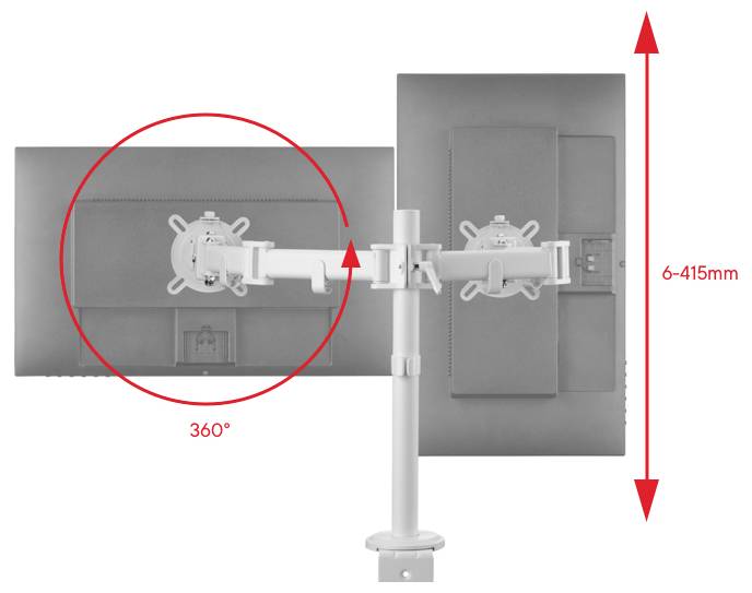 One For All Smart Dual white Monitor desk mount 33 cm (13) - 81,3 cm (32) Black Height-adjustable, Tiltable/rotating, Swivelling