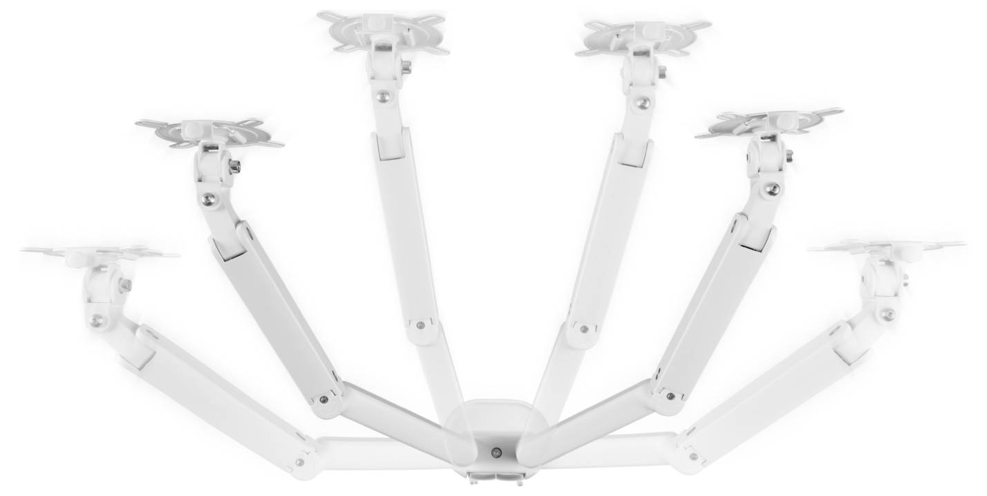 'Flexible swing arm with multiple joints and clamps, fanned out. Ideal for variable adjustment in different positions.'