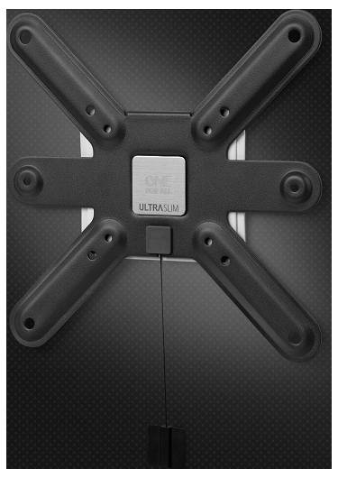 'Ultraslim' wall mount with an X-like design, specifically designed for television sets, secured to a dark surface.