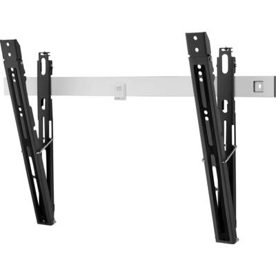 Wall mount for securing a television. Two black, diagonally positioned metal struts are mounted on a horizontal rail.