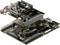 'Exploded view of multiple stacked printed circuit boards with various electronic components and connections, demonstrating a modular design.'