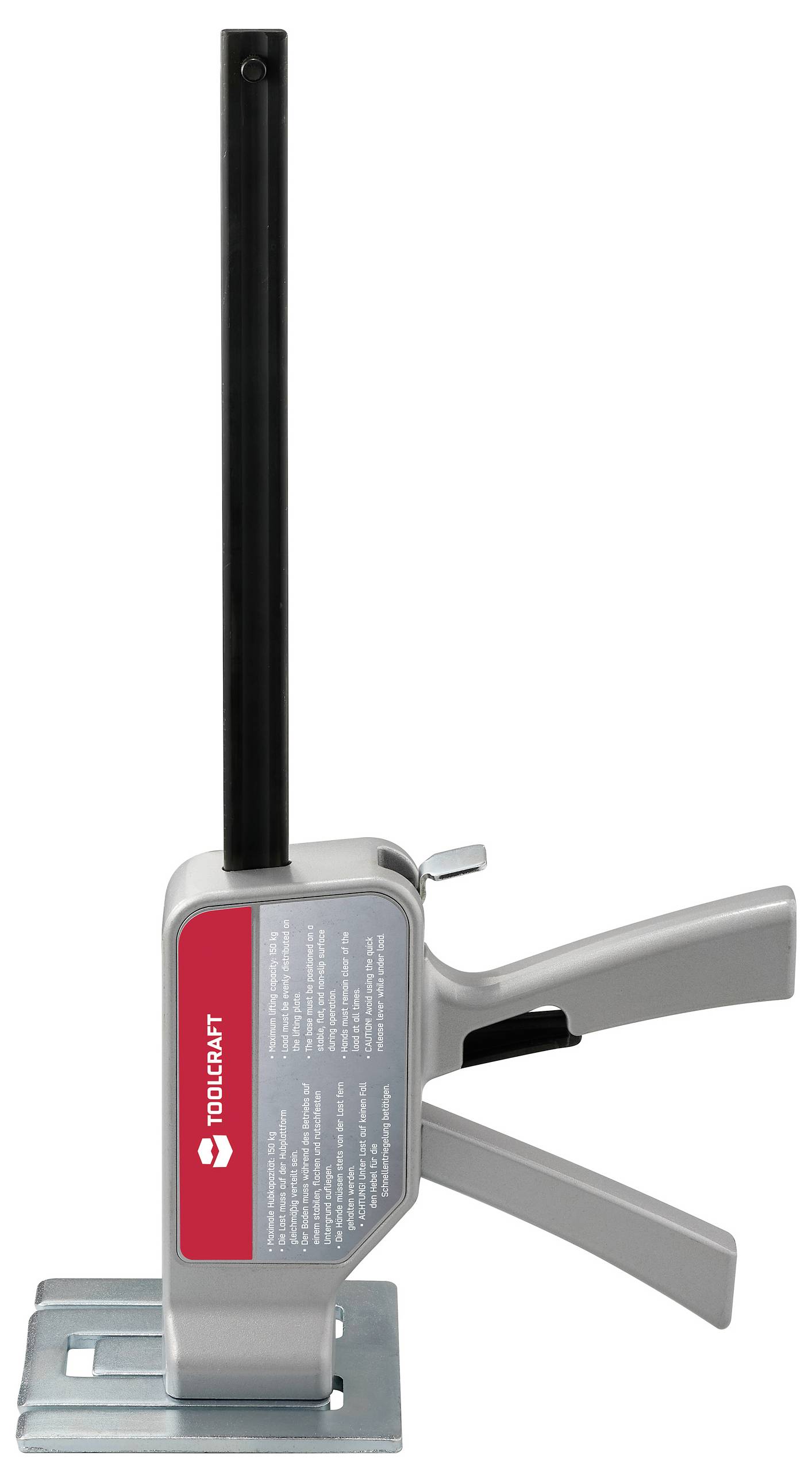 Lever tool for lifting heavy objects, with a red TOUGHBUILT logo on a silver casing. Suitable for construction and DIY projects.