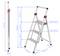 A three-stage folding ladder with dimensions: 1135 mm height when folded, 1040 mm when erected. Width at base 640 mm.