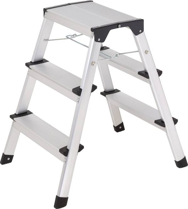TOOLCRAFT    TO-10104642  Aluminium alloy  Double sided step ladder  Folding, Toolfree set-up    Silver  EN 14183  2.87 kg