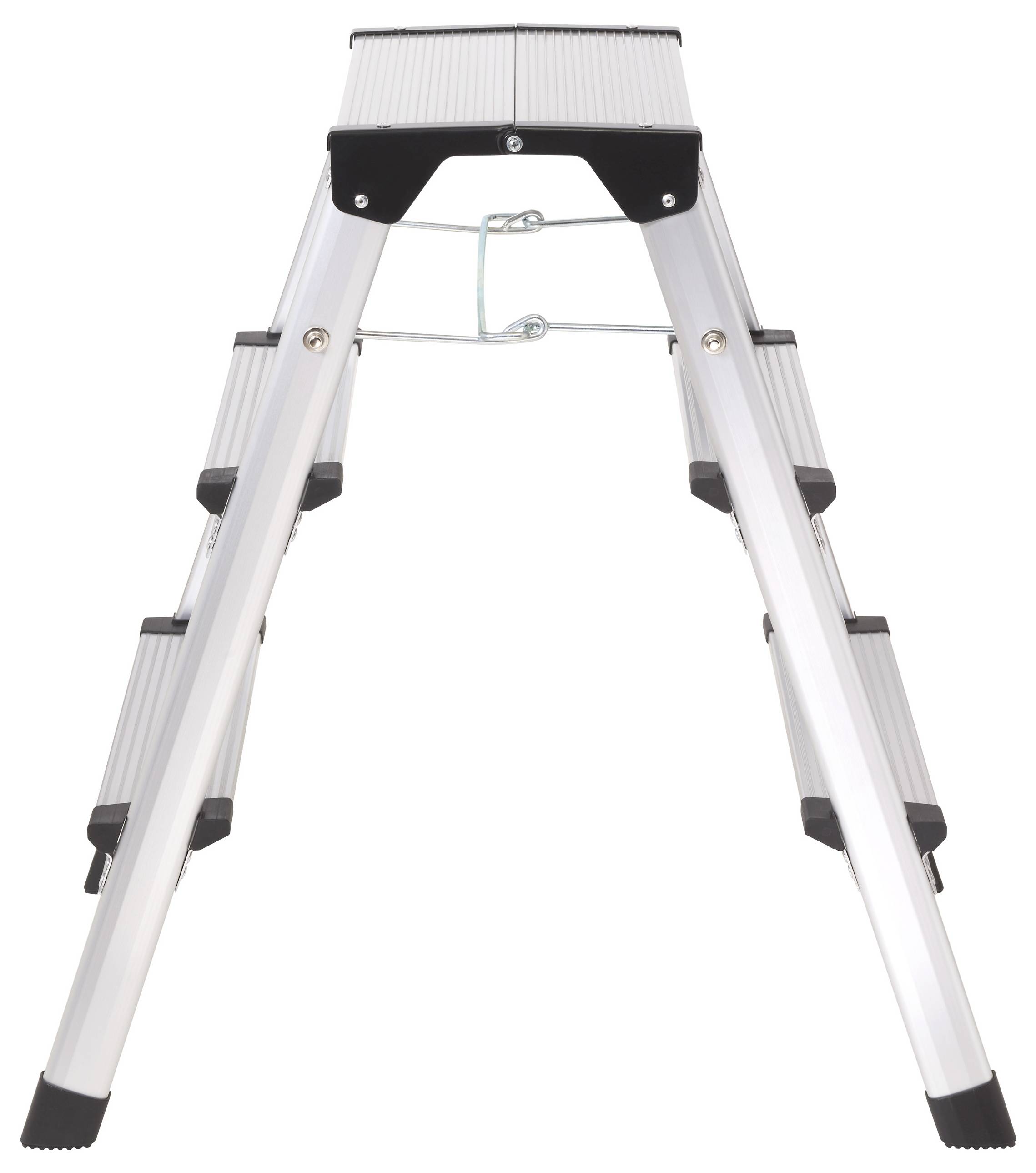 A collapsible aluminium ladder with six steps, set up in an A-frame, suitable for household or light commercial tasks.